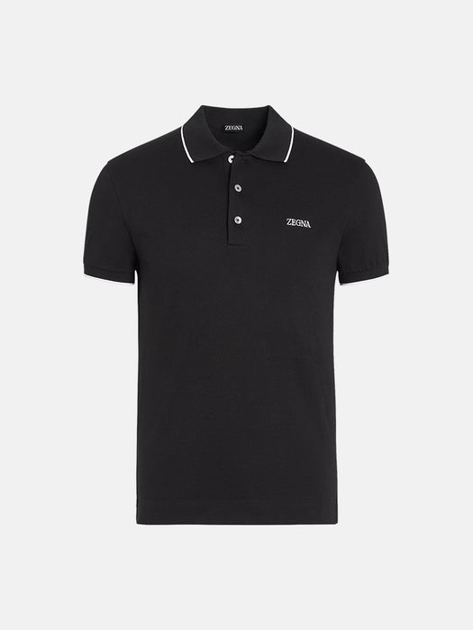 Zegna Black Stretch Cotton Polo