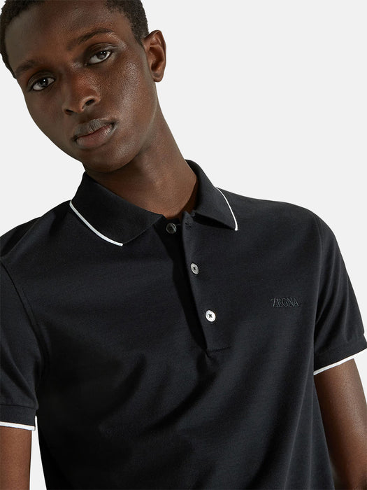 Zegna Black Stretch Cotton Polo