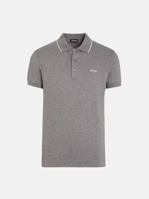 Zegna Grey Mélange Stretch Cotton Polo