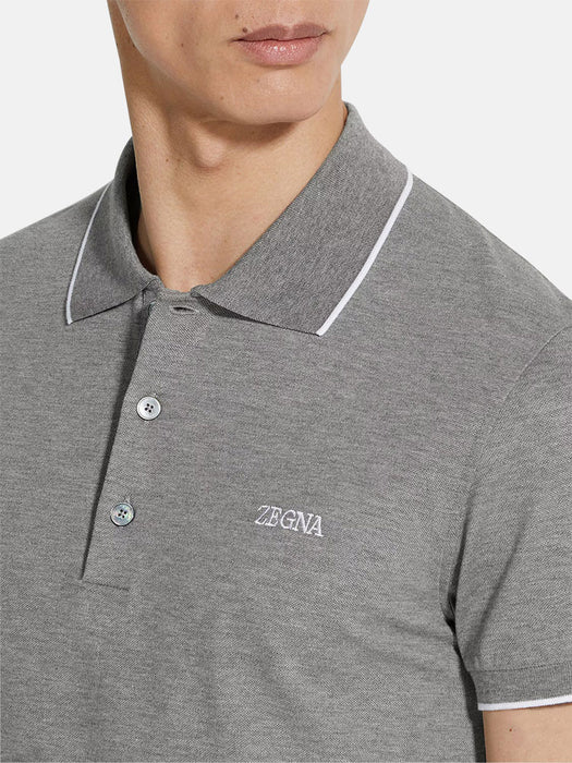 Zegna Grey Mélange Stretch Cotton Polo