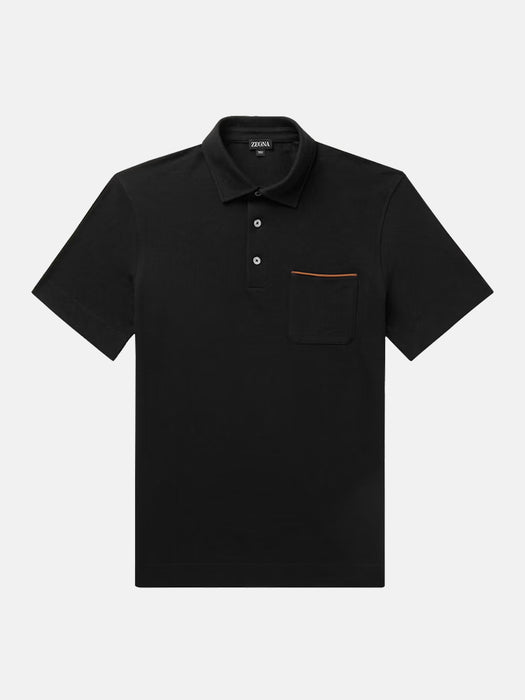 Zegna Leather-Trimmed Cotton-Piqué Polo Shirt